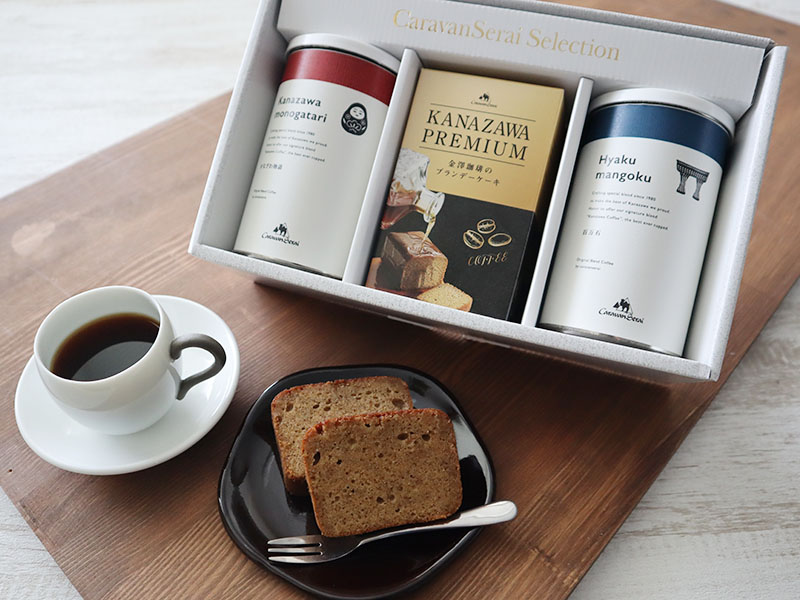 かなざわブレンド2缶(粉)とコーヒーブランデーケーキセット 	かなざわブレンド2缶(粉)とコーヒーブランデーケーキセット