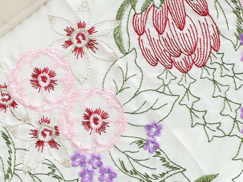 女優日傘プレミアム 花束みたいな刺繍 かわず張り日傘　モカ かわず張り日傘　モカ