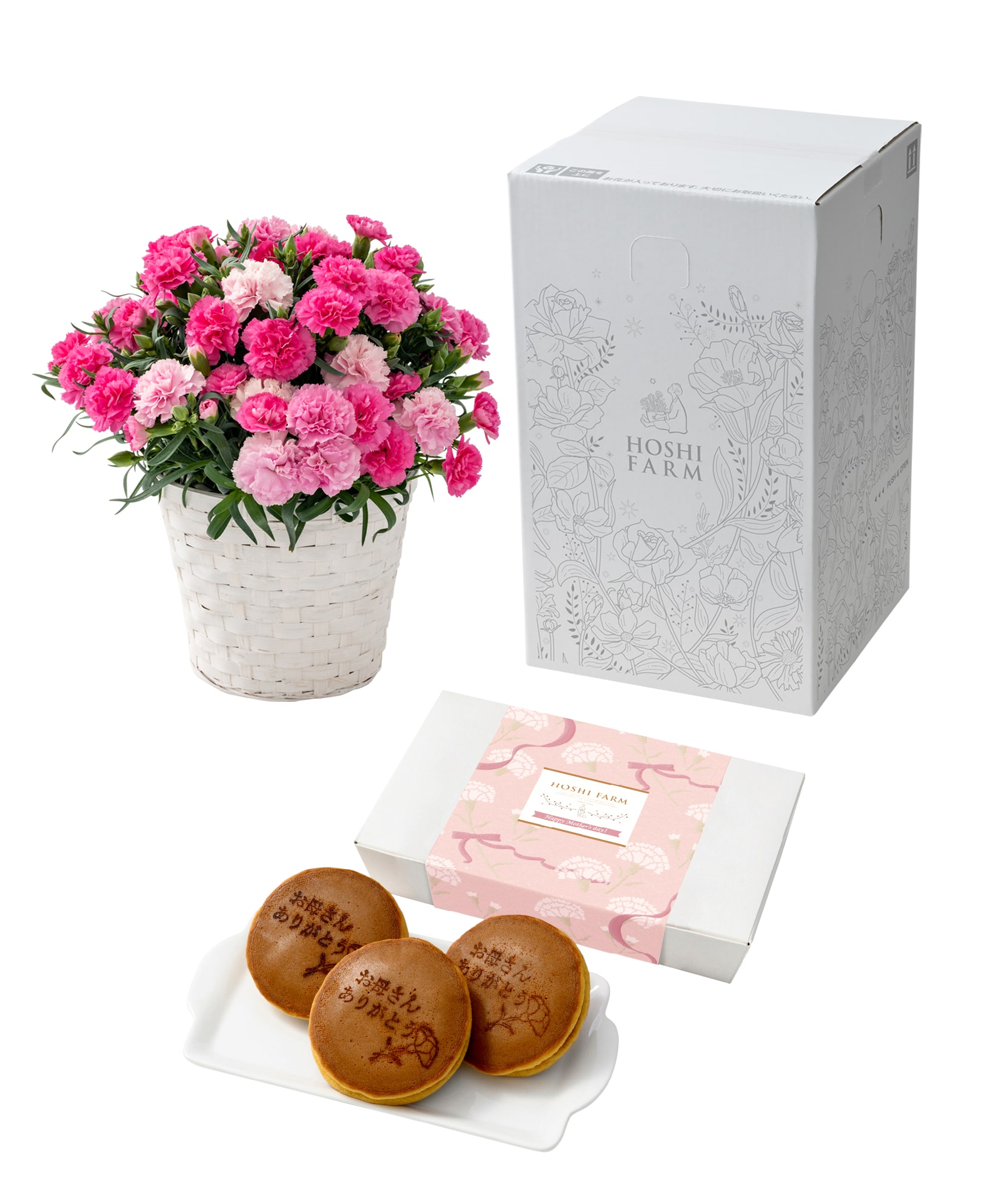 母の日ギフト　ホシファーム　カーネーション＆徳島なると金時のどら焼き　※着日指定不可商品【お届け日：5月6日～10日】 ホシファーム　カーネーション＆徳島なると金時のどら焼き