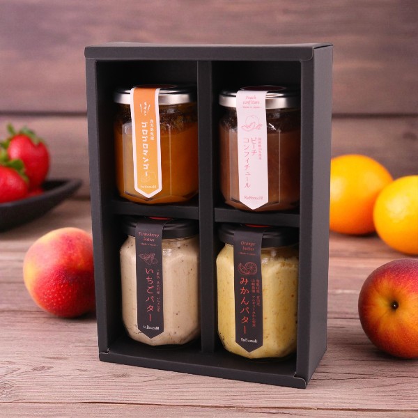 国産無添加フルーツバター2種&ジャム2種 詰合せセット ギフトボックス