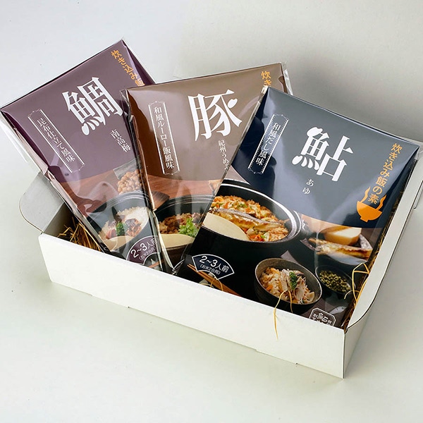 加工品 炊き込みご飯の素3種「鮎・うめ豚・鯛」 各2合用
