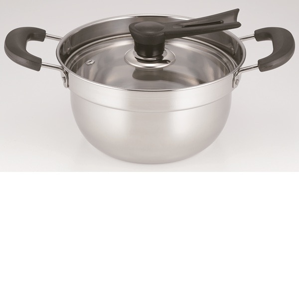 IH対応 ふきこぼれにくい両手鍋 18cm ガラス蓋