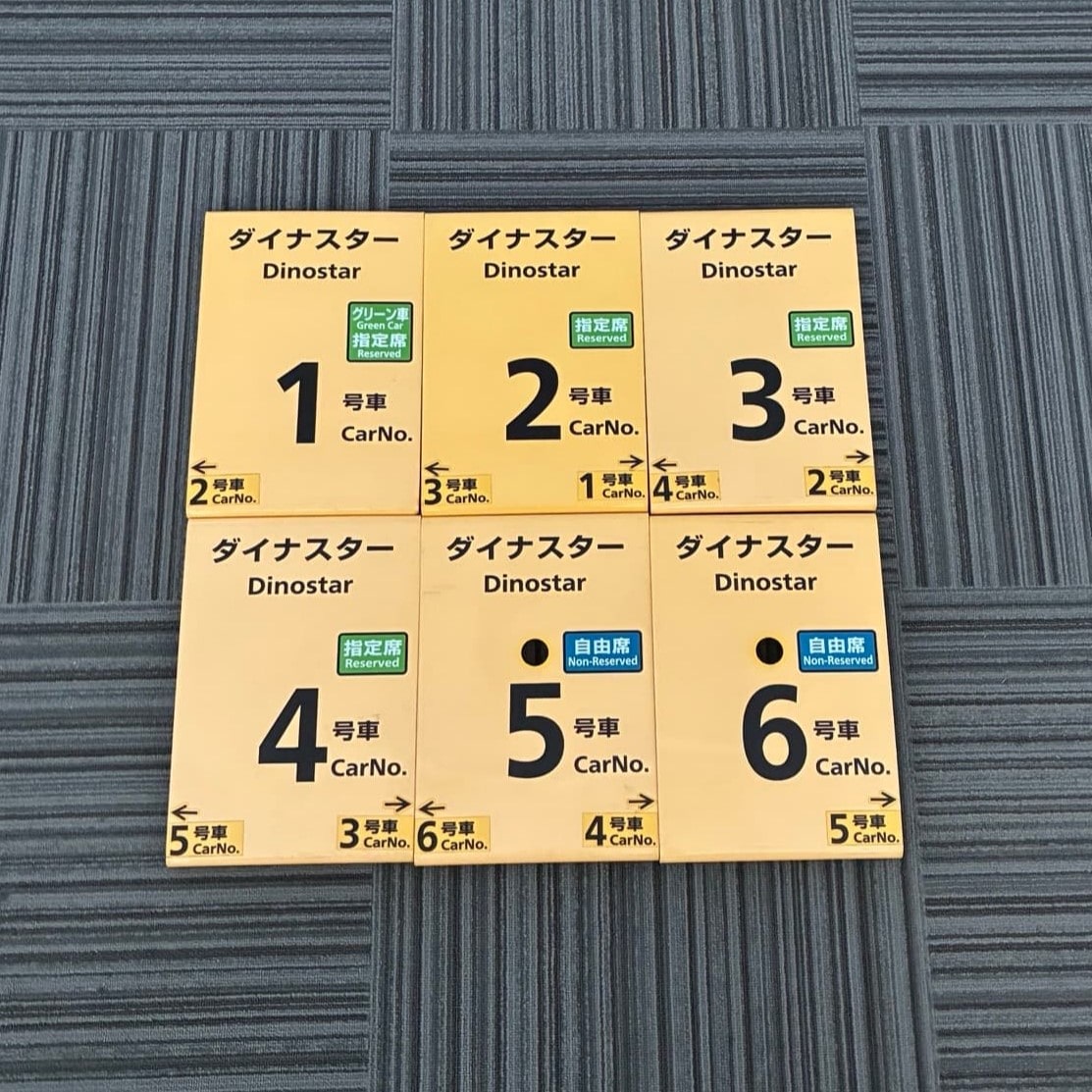 No.83乗車口案内札ダイナスター1～6号車（6枚セット）黄色