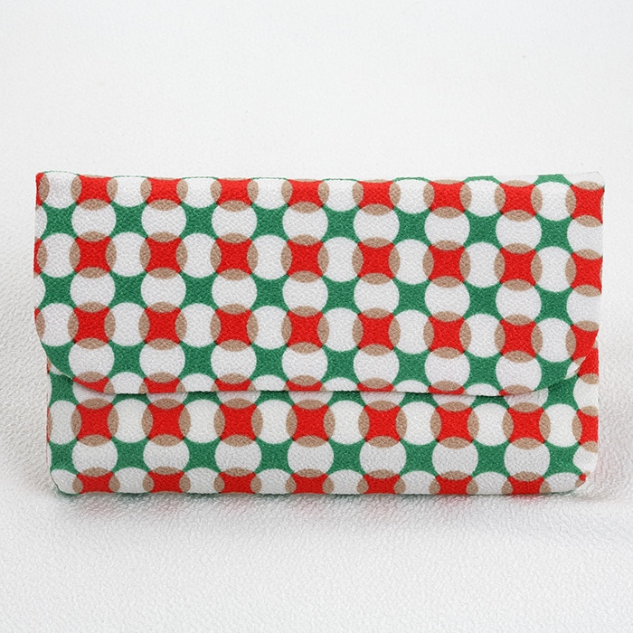 伝統和小物 一色ちりめんの被せポーチ(変わり七宝 オレンジ)