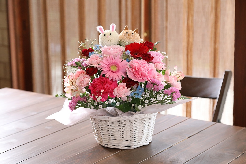 アニマルフラワーLサイズ(うさぎ・わんこピンクレッド系)