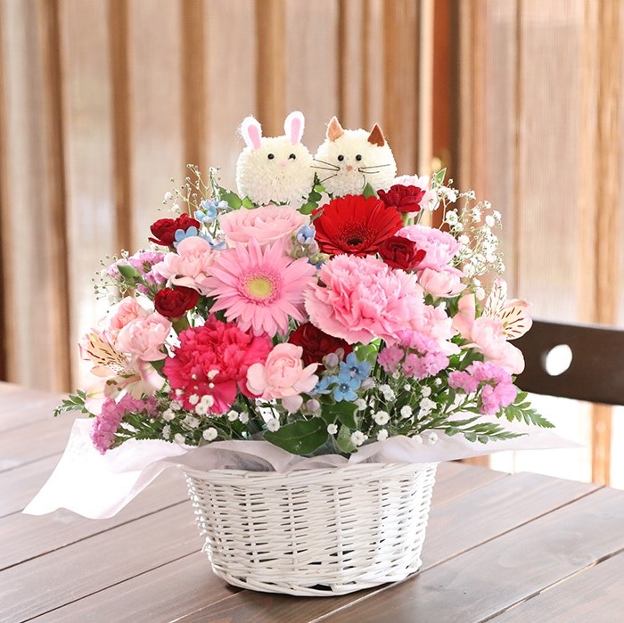 アニマルフラワーLサイズ(にゃんこ・うさぎピンクレッド系)