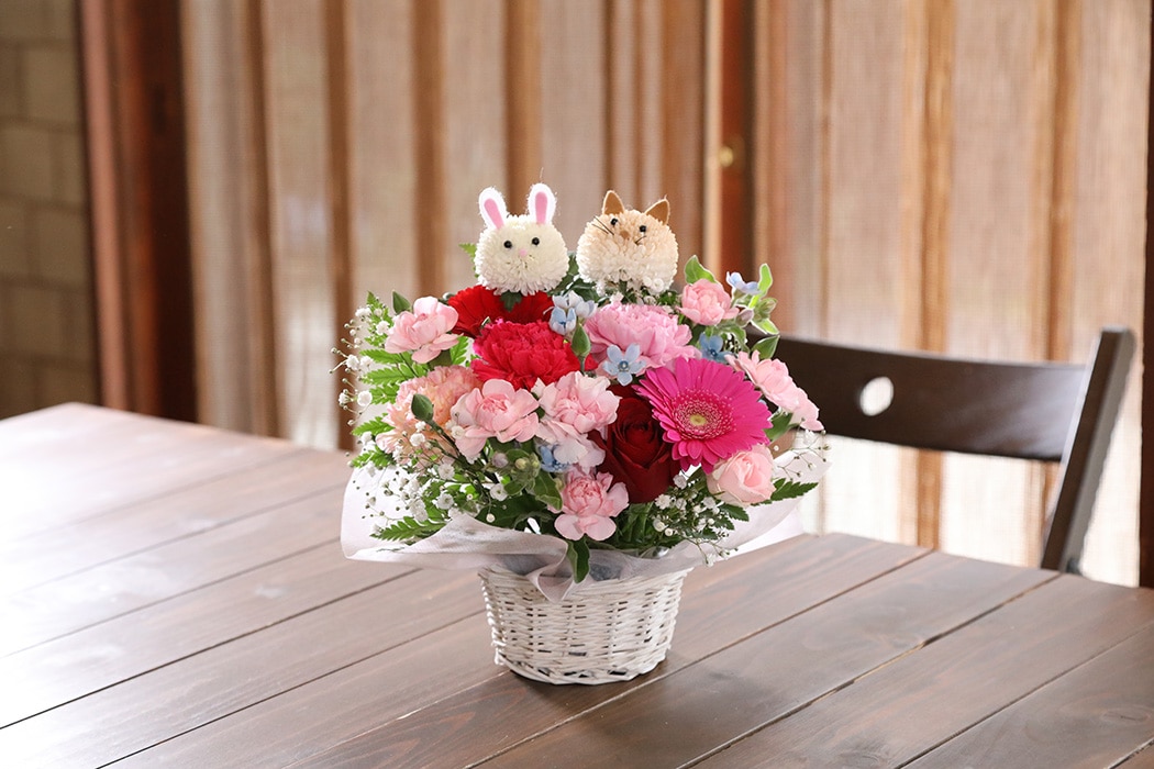 アニマルフラワーMサイズ(うさぎ・わんこピンクレッド系)