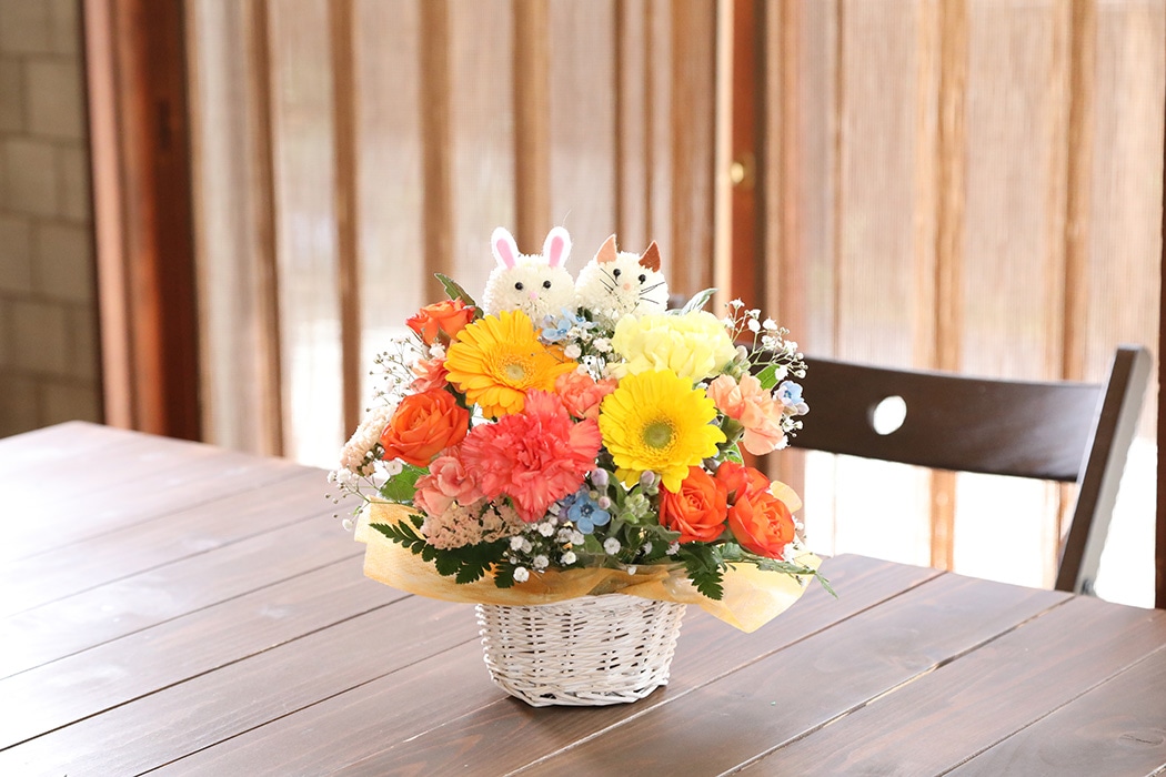 アニマルフラワーMサイズ(にゃんこ・うさぎイエローオレンジ系)