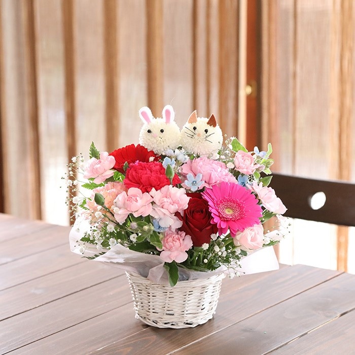 アニマルフラワーMサイズ(にゃんこ・うさぎピンクレッド系)