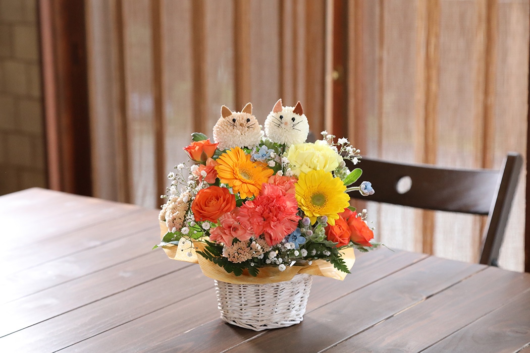 アニマルフラワーMサイズ(にゃんこ・わんこイエローオレンジ系)