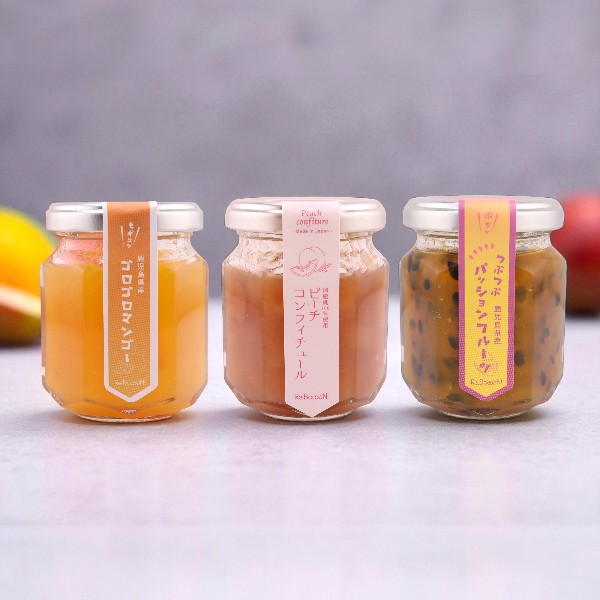 国産無添加フルーツジャム3種セット ギフトボックス (マンゴー・ピーチ・パッションフルーツ)