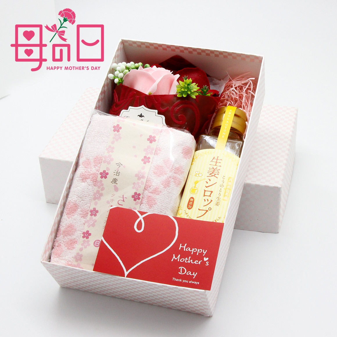 母の日ギフト生姜シロップとさくらハンカチフラワーセット