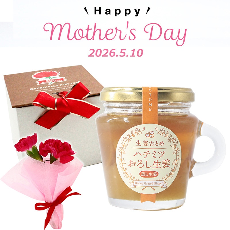 母の日ギフトハチミツおろし生姜と生花のプチカーネーション