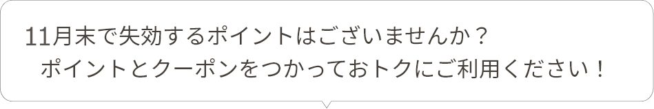 11月末で失効するポイントはございませんか？ポイントとクーポンをつかっておトクにご利用ください！